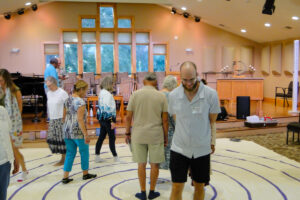 Congregants walking the labyrinth.