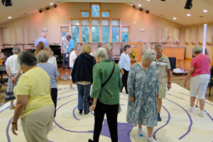 Congregants walking the labyrinth.