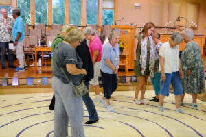 Congregants walking the labyrinth.