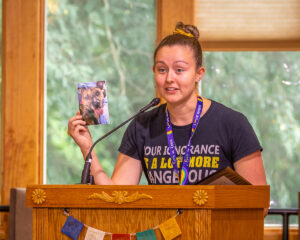 Lorin shows a photo of her dog, Reese.